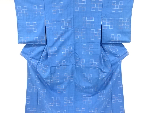 JAPANESE KIMONO / ANTIQUE KIMONO / SILK / TSUMUGI / WOVEN GEOMETRIC